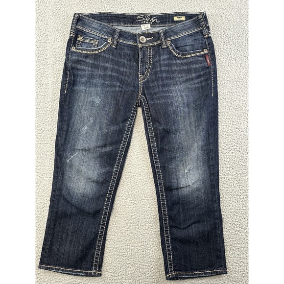 Silver Jeans Aiko Capri Womens Size W30 Dark Wash Blue Embroidered 31x23 - Picture 1 of 12